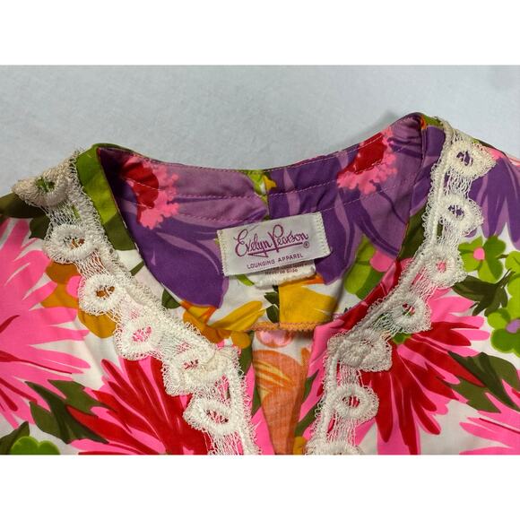 Evelyn Pearson Lounging Apparel Dress Floral Bright Lace Size S/M Vintage - Picture 6 of 13